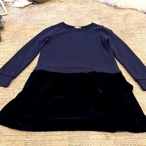 Crewcuts Size 8 Navy dress- sweatshirt top with velvet bottom.